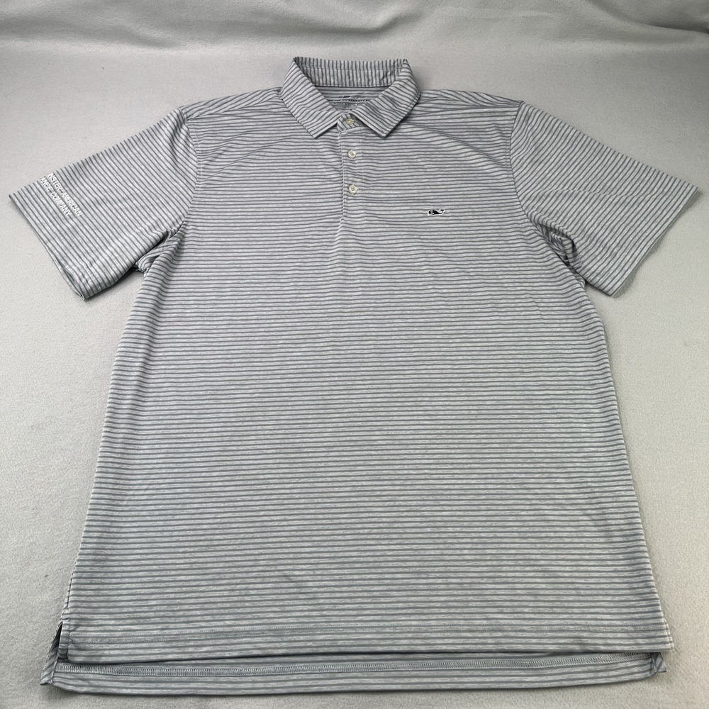 Vineyard Vines Mens L Bradley Stripe Sankaty Polo Shirt Gray White Performance